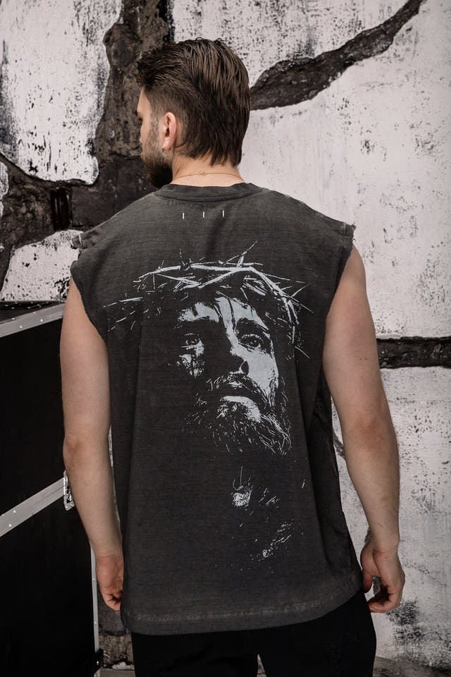 Wicked33 Crown oversized t-shirt in washed black, large back graphic, subtle front print