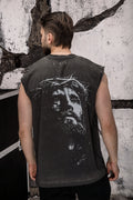 Wicked33 Crown oversized t-shirt in washed black, large back graphic, subtle front print