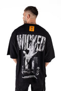 Wicked33 Transmission oversized t-shirt in black, large back print with vintage distressed effect