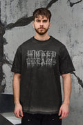 Wicked33 Burnout oversized t-shirt in dark grey / washed black, spray-effect front graphic