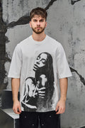 Wicked33 Grace oversized t-shirt in white / black, large graphic front print