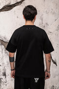 Wicked33 Mute oversized t-shirt, handcrafted portrait created through free-motion stitching