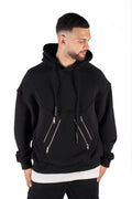Wicked33 Hexagon oversized hoodie in black, oversized fit with asymmetrical front zipper
