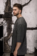 Wicked33 Betrayer oversized t-shirt in washed dark grey, back print: Large-scale centered graphic