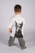 Wicked33 Guardian oversized t-shirt in dirty white / Off-white, oversized monochrome Doberman back print