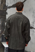 Wicked33 Void oversized shirt, mandarin collar with embroidered 33 detail at the neck