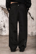 Wicked33 Ghost streetwear pants, continuous-line embroidered portrait