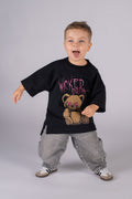 Wicked33 Dreams oversized t-shirt in black, oversized front print featuring teddy bear artwork and distorted