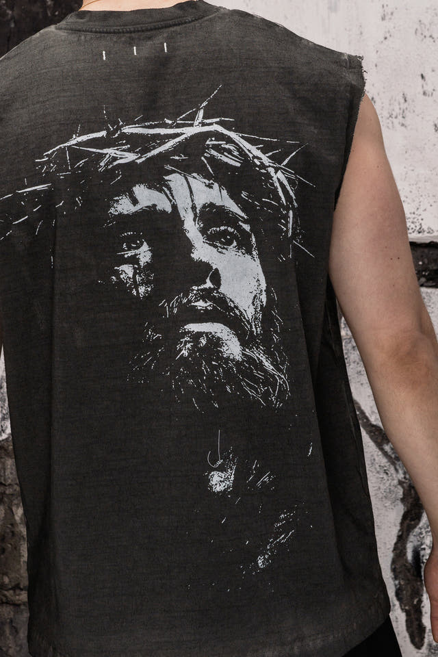 Wicked33 Crown oversized t-shirt in washed black, large back graphic, subtle front print