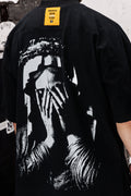 Wicked33 Prayer oversized t-shirt in black, subtle front print + large back graphic