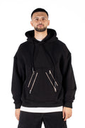 Wicked33 Hexagon oversized hoodie in black, oversized fit with asymmetrical front zipper