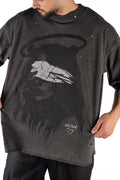 Wicked33 Veil oversized t-shirt in dark grey / washed black, bold front graphic print