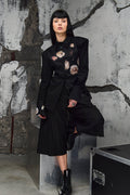 Wicked33 Fading Roses oversized shirt in black with beige and cream floral accents, asymmetric floral print on chest and cuffs