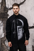 Wicked33 Icon oversized shirt in black, large vertical print integrated into construction