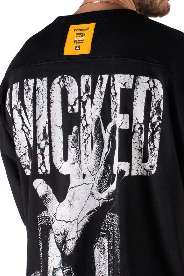 Wicked33 Transmission oversized t-shirt in black, large back print with vintage distressed effect