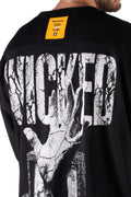 Wicked33 Transmission oversized t-shirt in black, large back print with vintage distressed effect