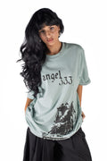 Wicked33 Angel 333 oversized t-shirt in mint green, front text and graphic print
