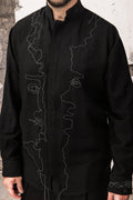 Wicked33 Silhouette oversized shirt, continuous-line embroidery, abstract portraits