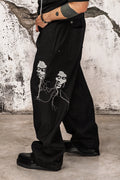 Wicked33 Mirror streetwear pants, handmade Artwork: Portraits created through free-motion stitching