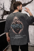 Wicked33 Betrayer oversized t-shirt in washed dark grey, back print: Large-scale centered graphic