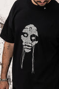 Wicked33 Mute oversized t-shirt, handcrafted portrait created through free-motion stitching