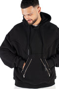 Wicked33 Hexagon oversized hoodie in black, oversized fit with asymmetrical front zipper