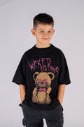 Wicked33 Dreams oversized t-shirt in black, oversized front print featuring teddy bear artwork and distorted