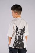 Wicked33 Guardian oversized t-shirt in dirty white / Off-white, oversized monochrome Doberman back print