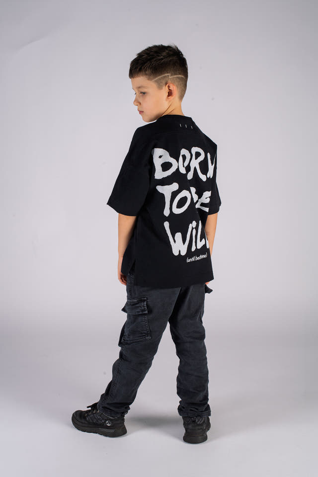 Wicked33 Born Wild oversized t-shirt in deep washed black, oversized back statement print
