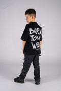 Wicked33 Born Wild oversized t-shirt in deep washed black, oversized back statement print