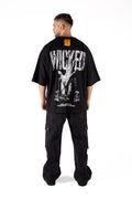 Wicked33 Transmission oversized t-shirt in black, large back print with vintage distressed effect