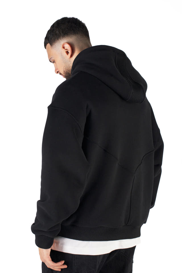 Wicked33 Hexagon oversized hoodie in black, oversized fit with asymmetrical front zipper