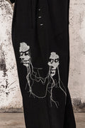 Wicked33 Mirror streetwear pants, handmade Artwork: Portraits created through free-motion stitching