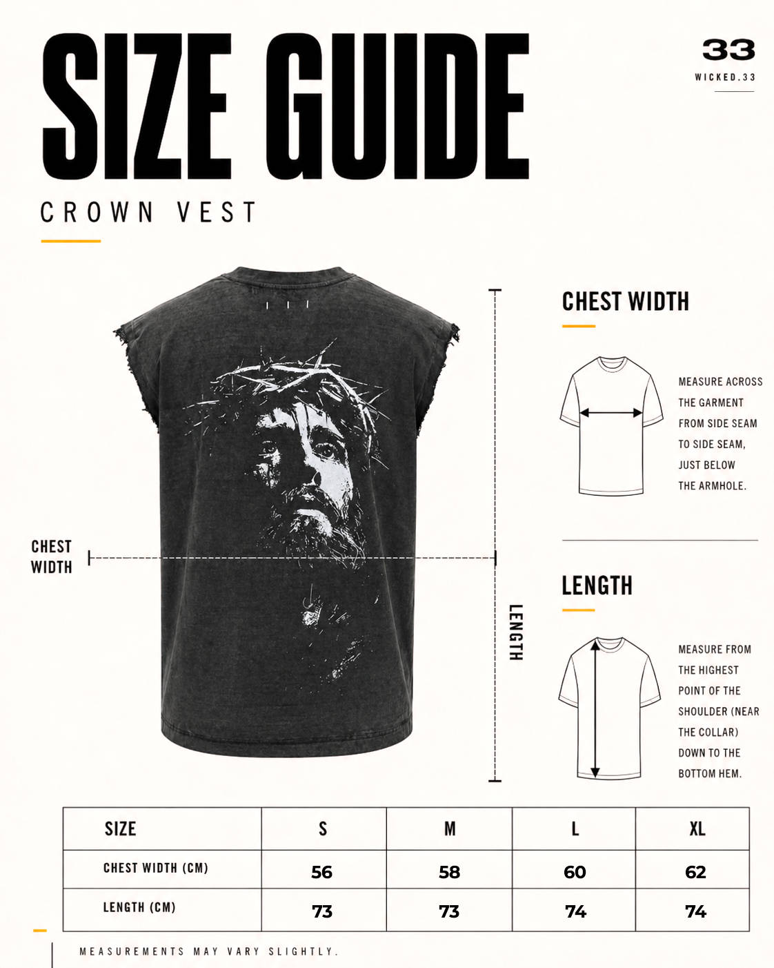 CROWN T-SHIRT size guide