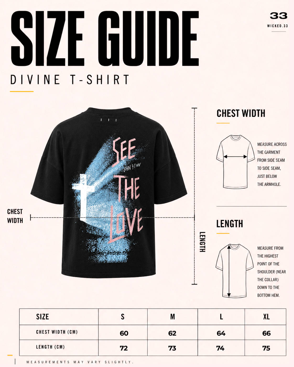 DIVINE T-SHIRT size guide