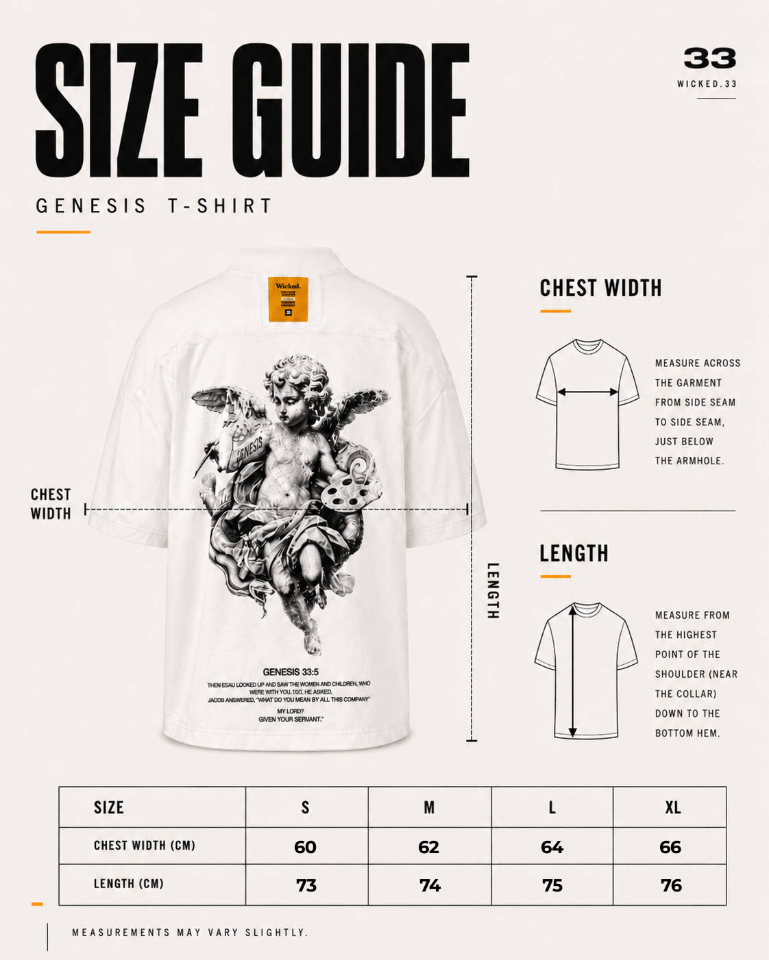 GENESIS T-SHIRT size guide