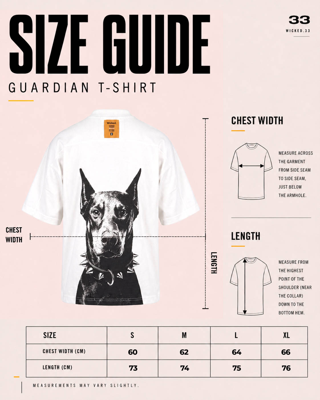 GUARDIAN T-SHIRT size guide