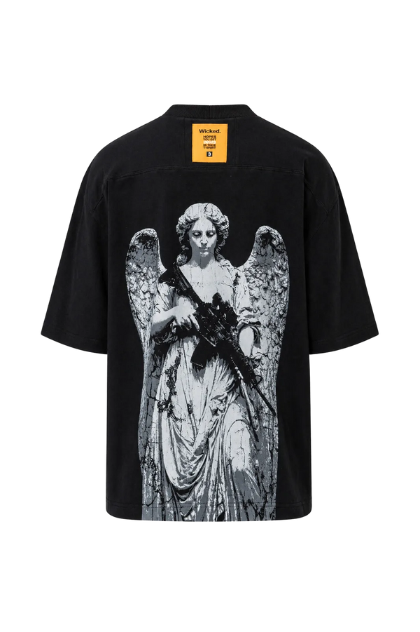 Wicked33 Seraph oversized t-shirt in black, large back print + subtle front graphic
