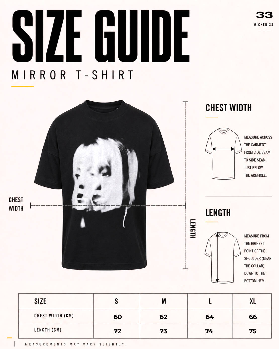 MIRROR T-SHIRT size guide