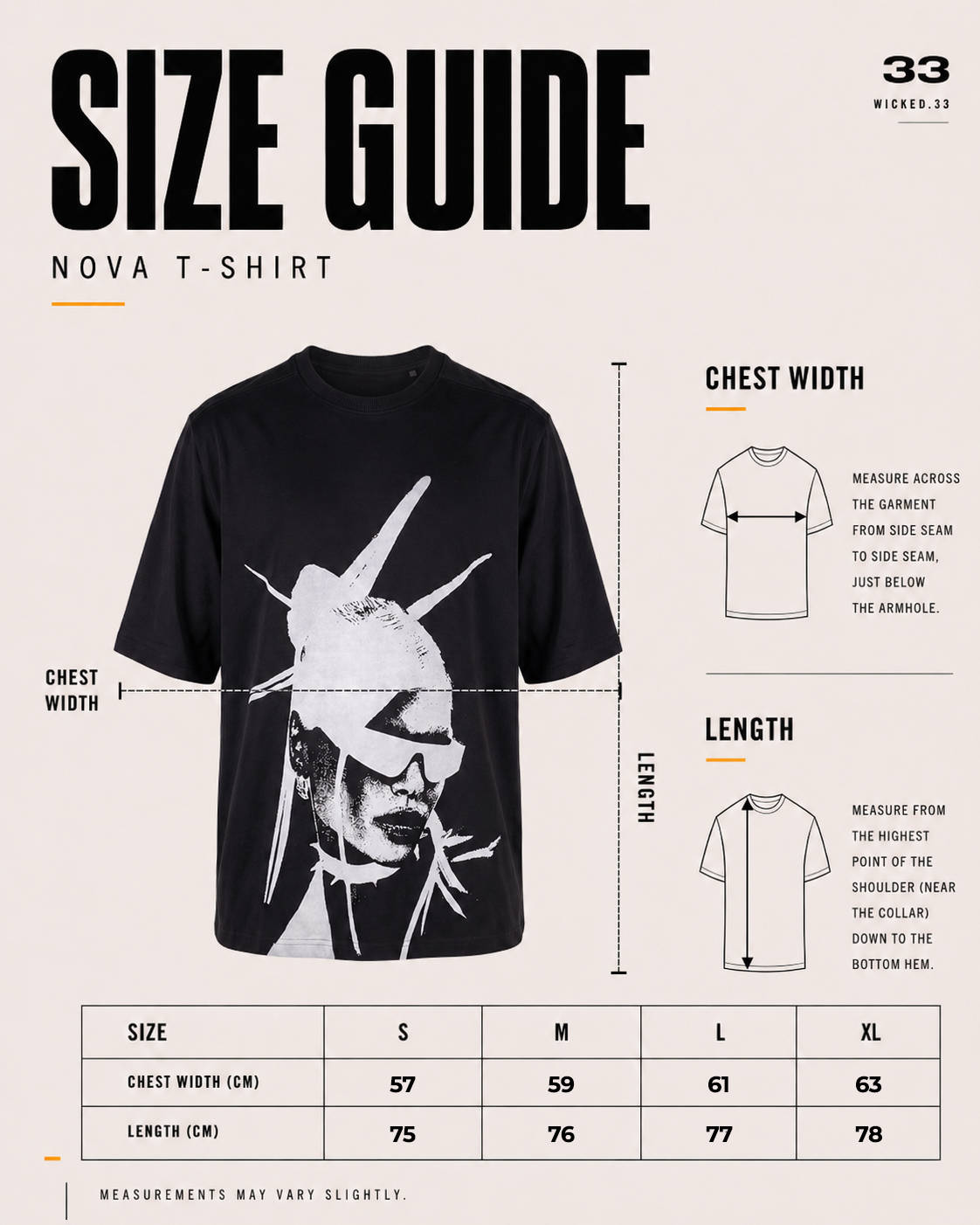 NOVA T-SHIRT size guide