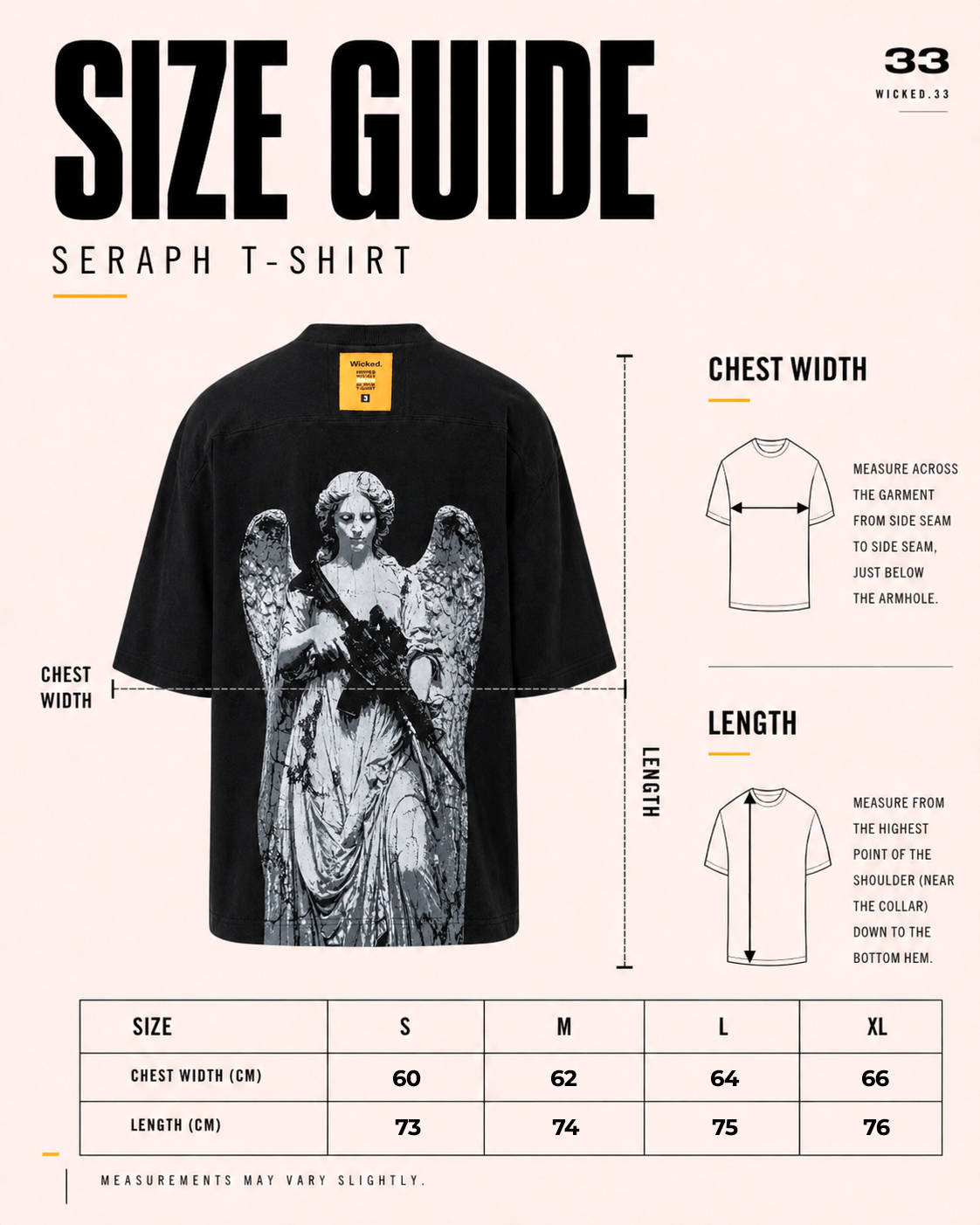 SERAPH T-SHIRT size guide