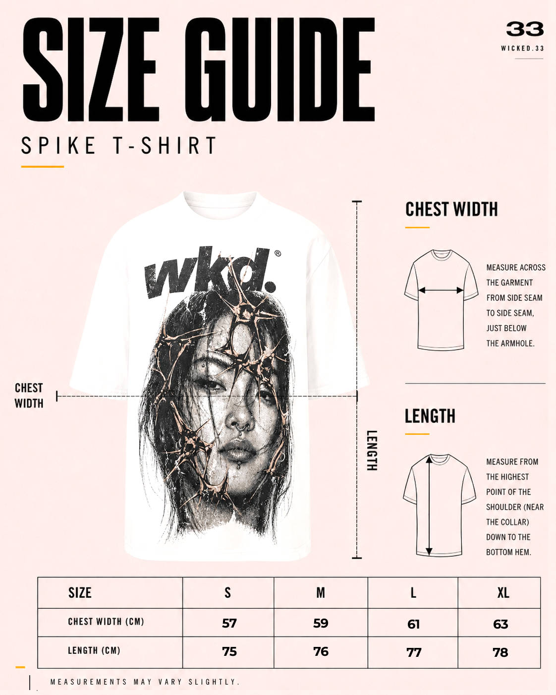 SPIKE T-SHIRT size guide