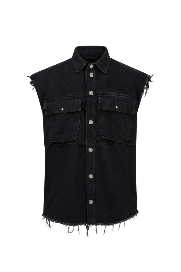 Wicked33 Raven streetwear vest in washed black
