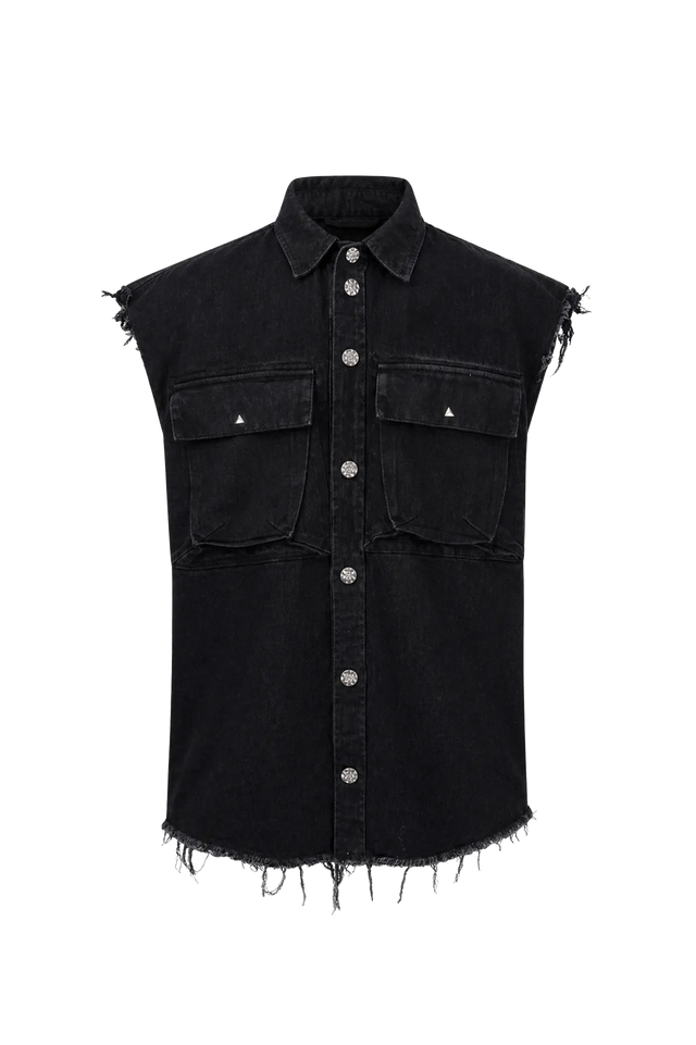 Wicked33 Raven streetwear vest in washed black