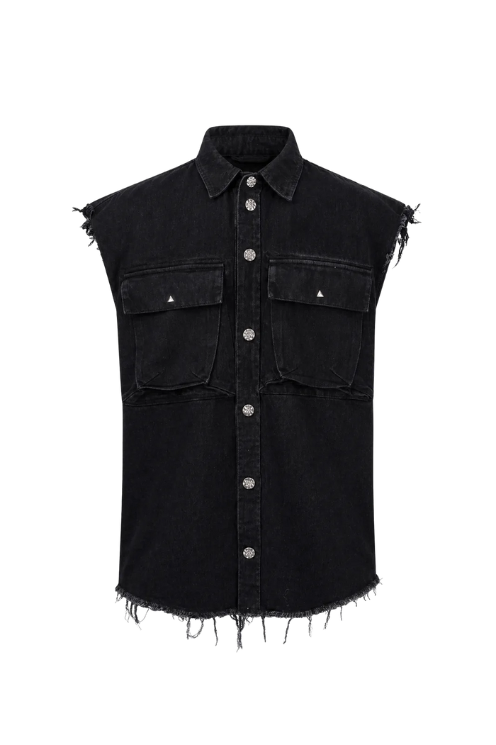 Wicked33 Raven streetwear vest in washed black