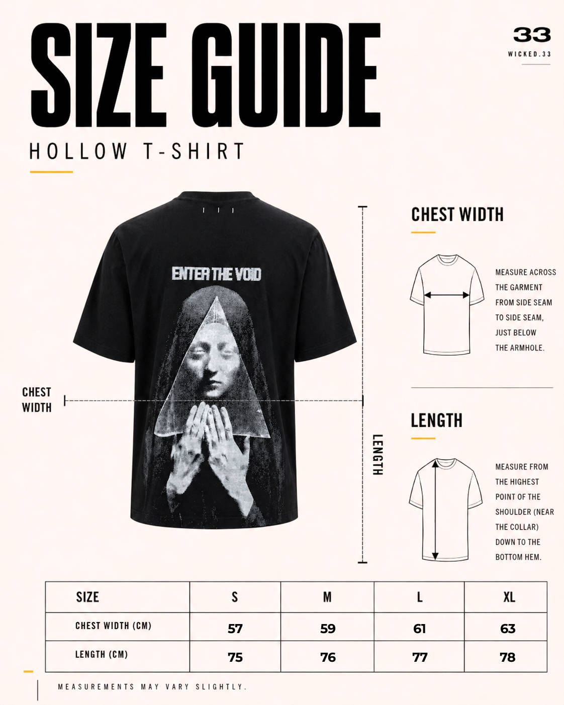 HOLLOW TSHIRT size guide