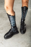 Black wing-print tall boots