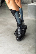Black wing-print tall boots