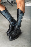 Black wing-print tall boots