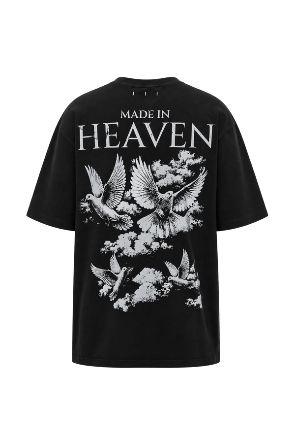 Wicked33 Heaven oversized t-shirt in black, graphic doves print on chest